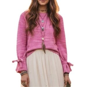 J. Crew Collection Women's Sz S Marled Pink Tie-Sleeve Wool Alpaca Crew sweater